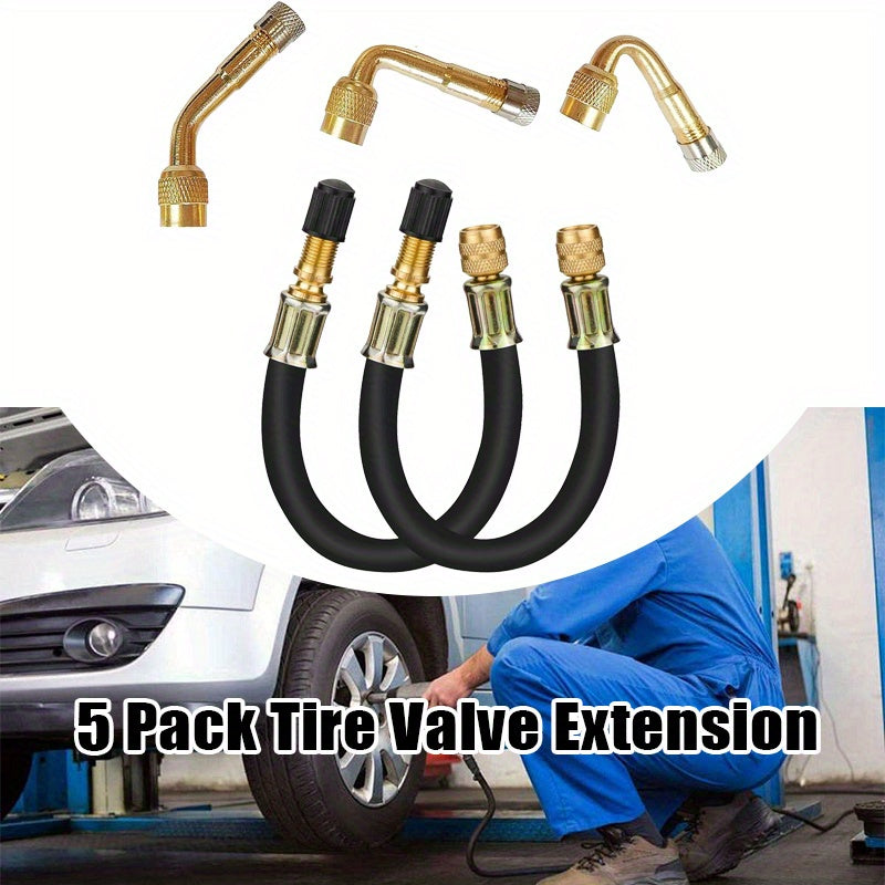 5-Piece Tire Valve Stem Extension Kit with Flexible Metal Air Caps