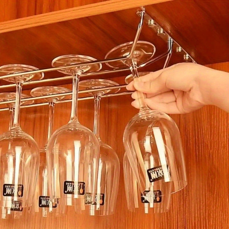 Metal Stemware Rack for Under Cabinet Storage Hanging Glass Organizer for Kitchen Bar