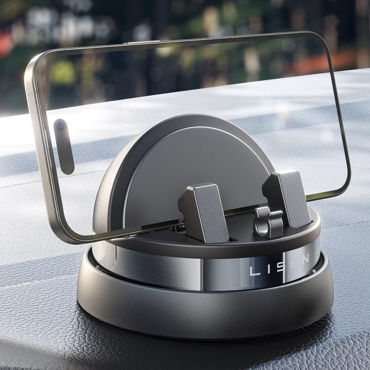 Rotatable Car Phone Holder with Strong Clamping Force Nano Silicone Base Waterproof Durable Metal Finish for iPhone Samsung