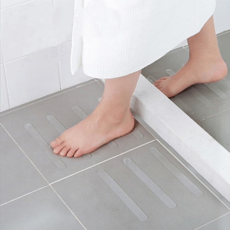 Set of 12 Non-Slip Bathroom Mats 20cm Textured Shower Floor Tape Gray Brown White
