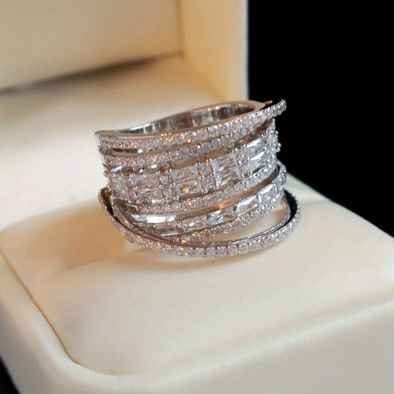 Women's Square Cubic Zirconia Wedding Ring Copper Band for Daily Wear and Events