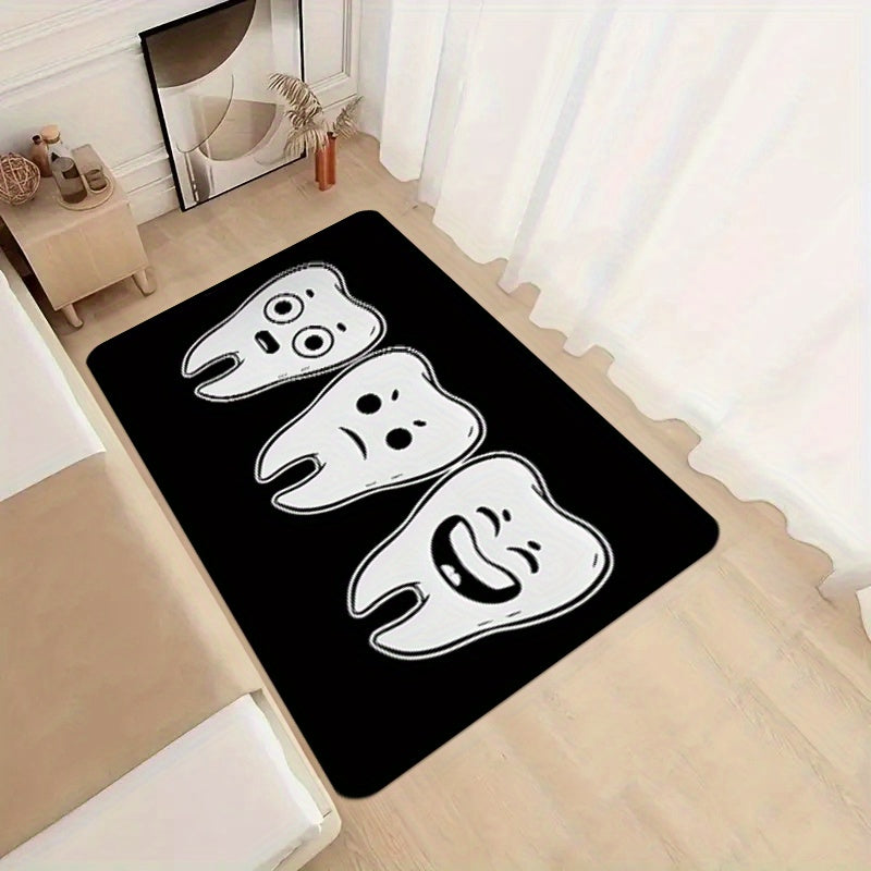 Cute Tooth Pattern Flannel Rug Non-Slip Backing for Living Room Bedroom Kitchen Entryway