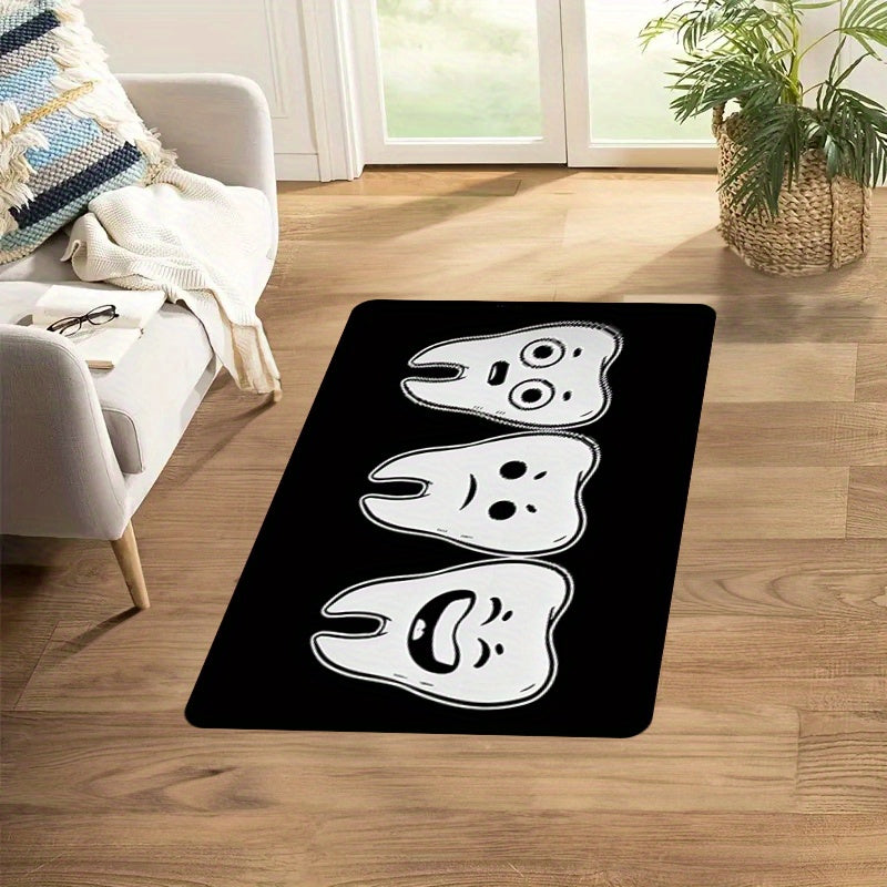 Yoqimli tish naqshli flanel gilam, sirpanmaydigan orqa qismi, yashash xonasi, yotoqxona, oshxona, kirish uchun