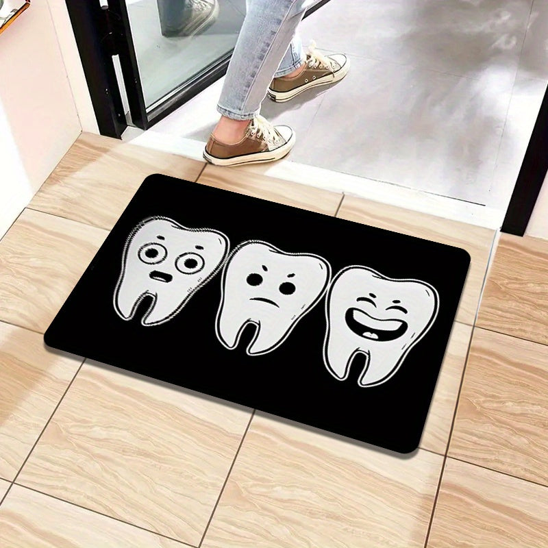 Cute Tooth Pattern Flannel Rug Non-Slip Backing for Living Room Bedroom Kitchen Entryway