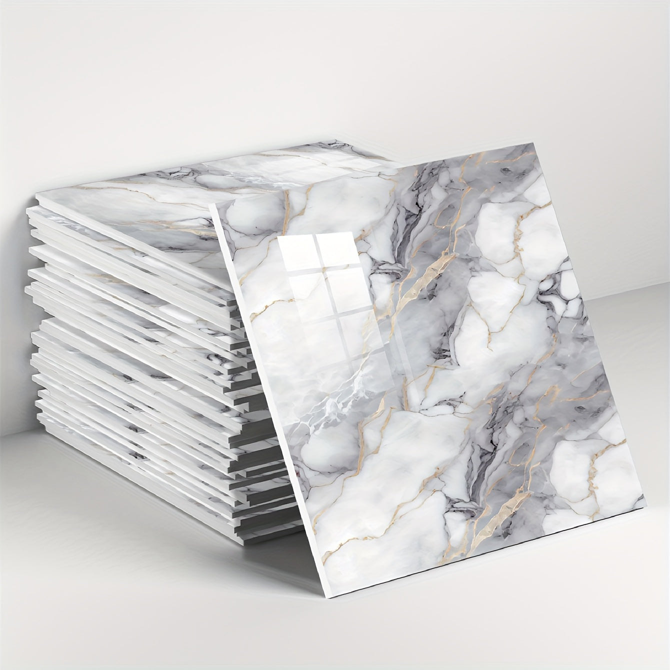 Self-Adhesive Marble Tile Stickers Waterproof PVC for Kitchen Bathroom 10/20pcs