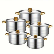 Stainless Steel Stew Pot Set with Lid, Multi-Use Cookware, 5 Sizes, Induction Compatible