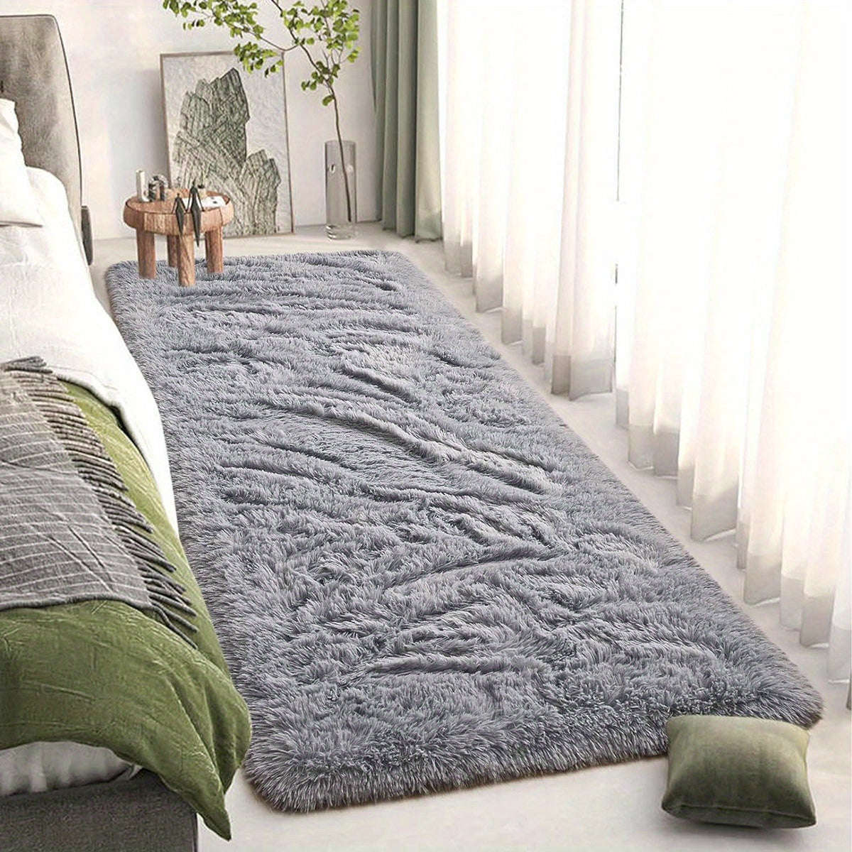 Luxurious Plush PV Pile Mat - Skandinaviya uslubi, qulay va dog'ga chidamli, yotoqxona va yashash xonasi uchun ideal, yumshoq polyester, sirpanmaydigan, tozalash oson, bir nechta ranglar mavjud, ideal yashash xonasi gilami