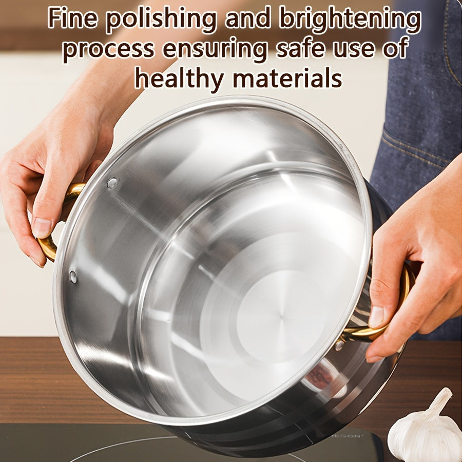 Stainless Steel Stew Pot Set with Lid, Multi-Use Cookware, 5 Sizes, Induction Compatible