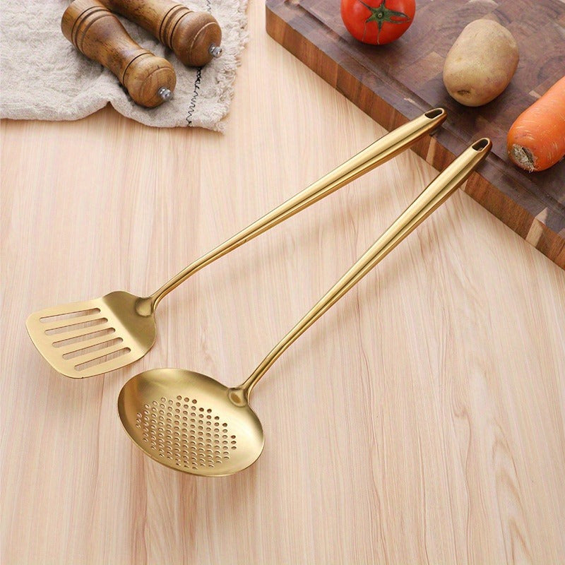 Set of 4 Golden Stainless Steel Kitchen Utensils Heat-Resistant Cooking and Serving