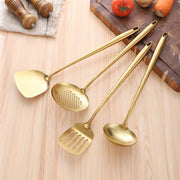 Set of 4 Golden Stainless Steel Kitchen Utensils Heat-Resistant Cooking and Serving