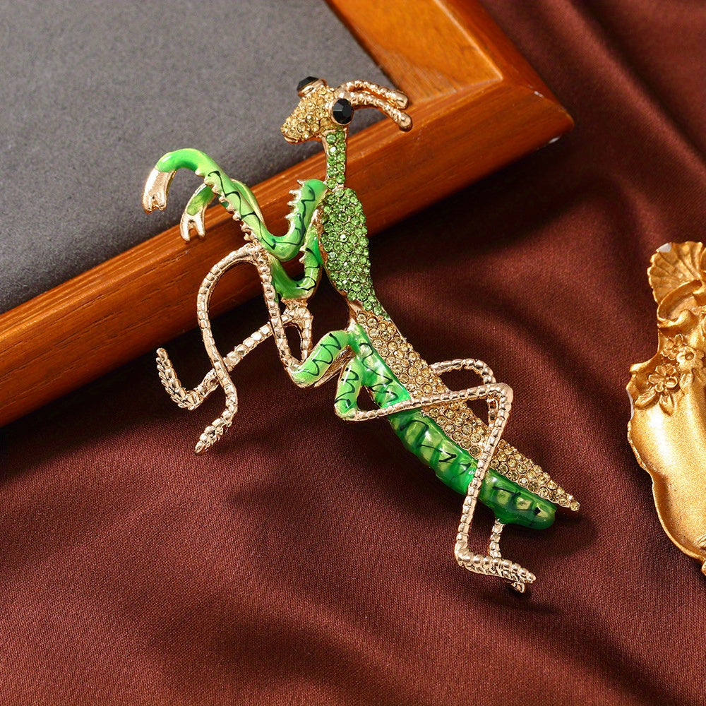 Enamel Mantis Rhinestone Brooch Insect-Shaped Pin Jewelry for Women