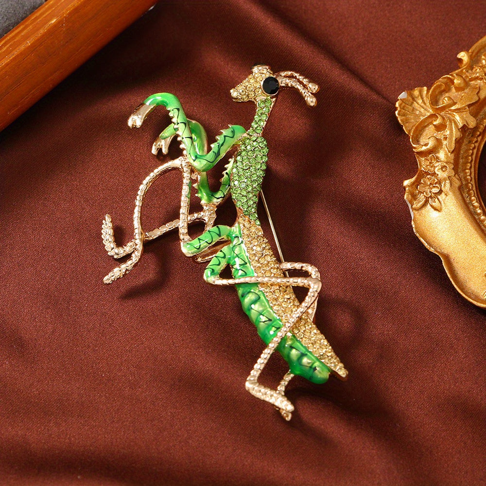 Enamel Mantis Rhinestone Brooch Insect-Shaped Pin Jewelry for Women