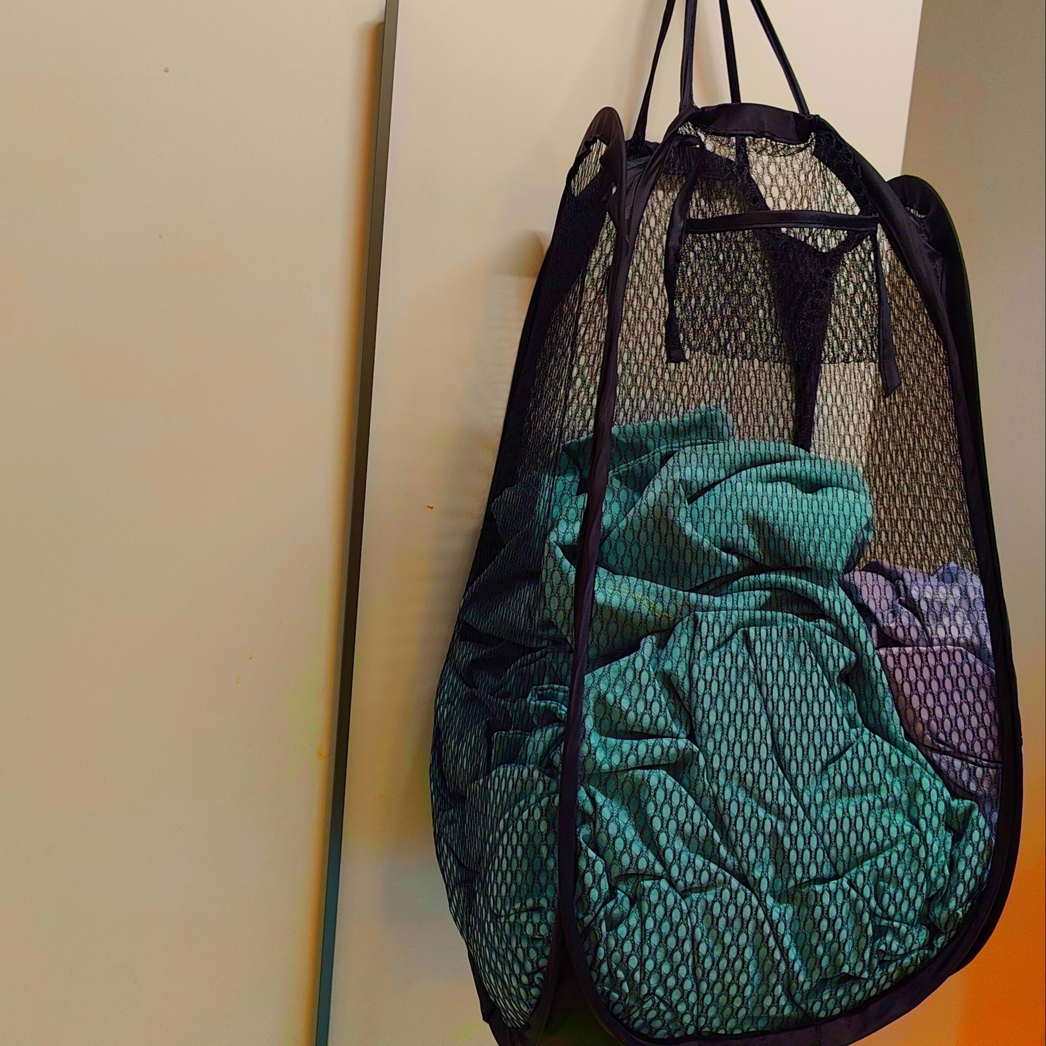 Large Foldable Mesh Laundry Basket with Handles Spacious Round Organizer for Dirty Clothes