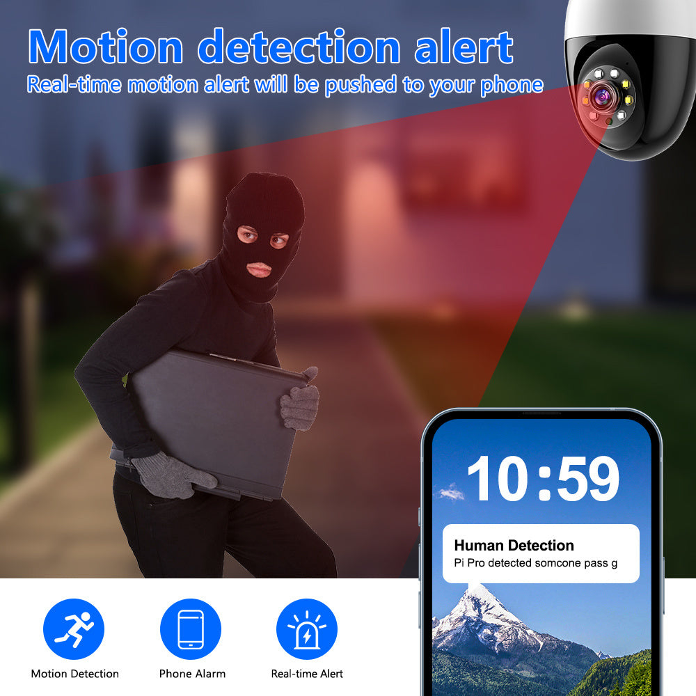 2MP HD Security Camera with Dual Band WiFi, Night Vision, Auto-Tracking and Alerts