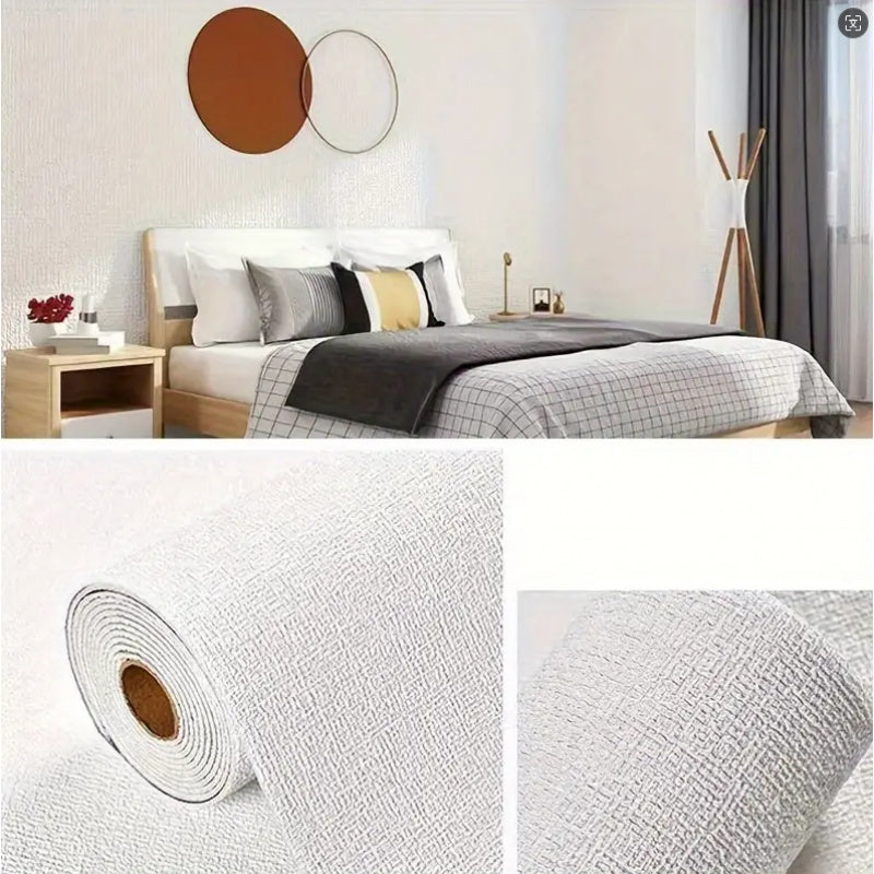 2 Rolls of Linen Pattern Wall Stickers Waterproof Self-Adhesive 10M DIY 3D Wallpaper