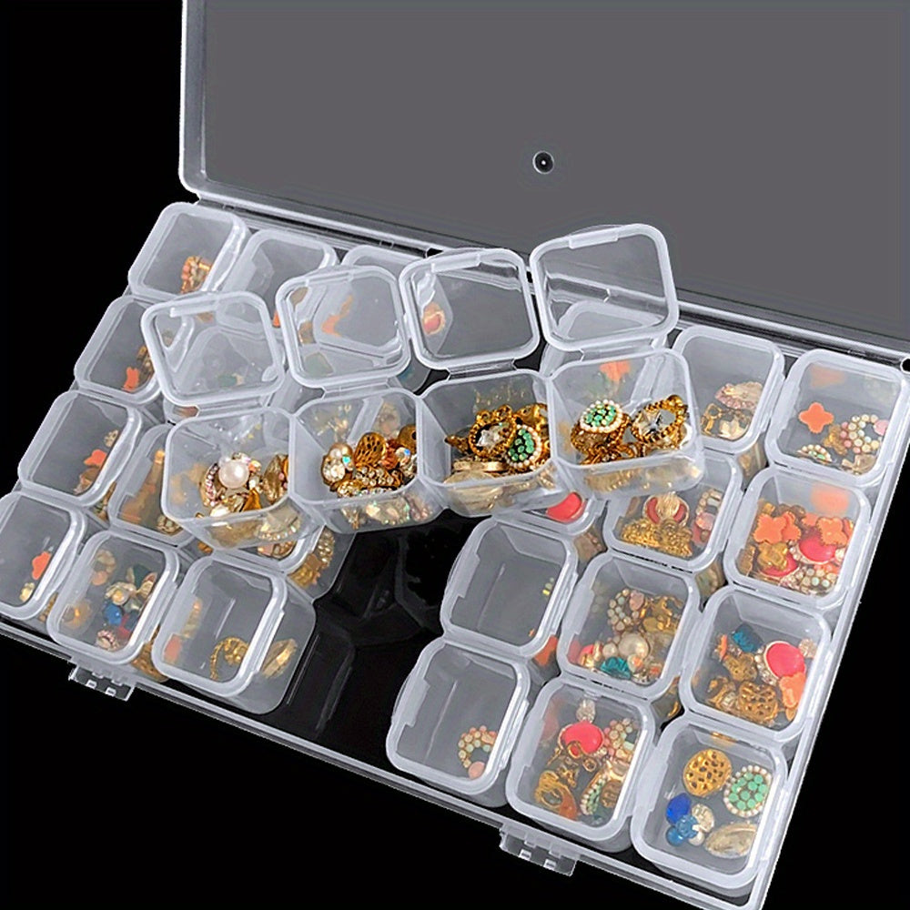Mini Clear Jewelry Storage Box with Lid for Earrings Beads Makeup Pills 28 Slots