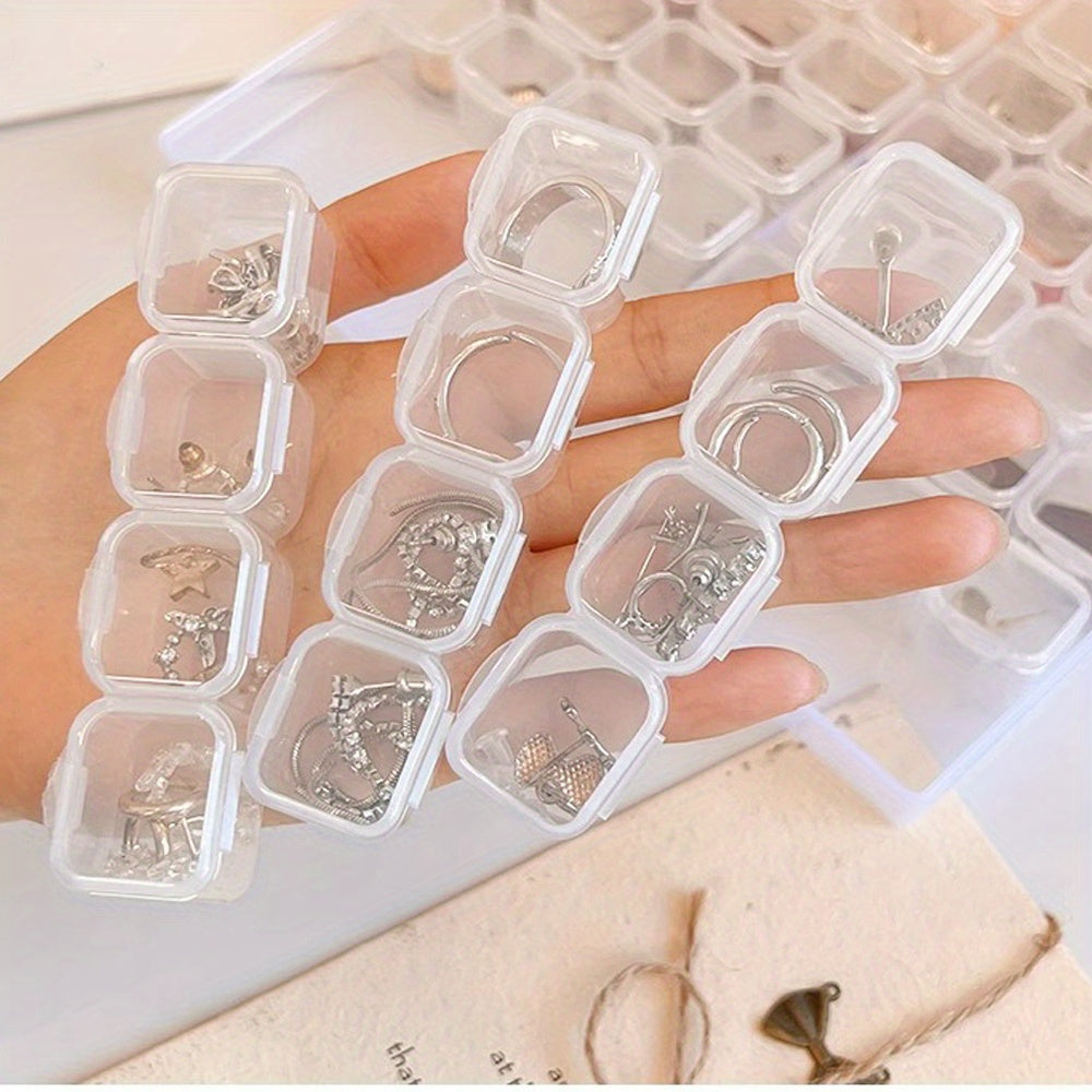 Mini Clear Jewelry Storage Box with Lid for Earrings Beads Makeup Pills 28 Slots