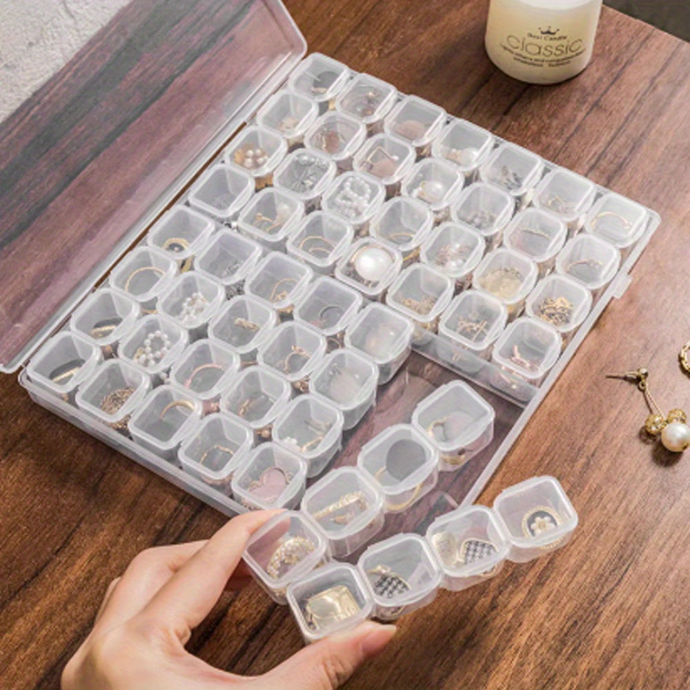 Mini Clear Jewelry Storage Box with Lid for Earrings Beads Makeup Pills 28 Slots