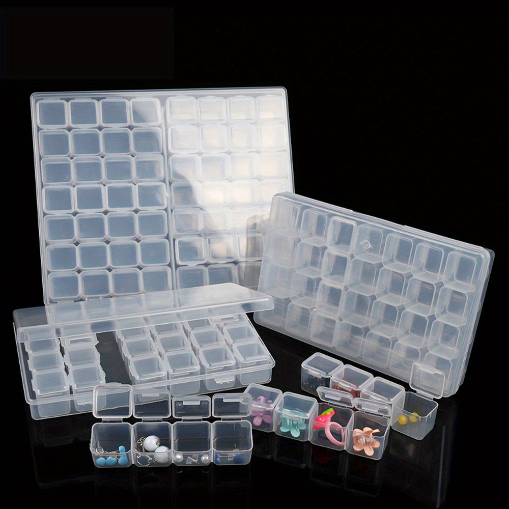 Mini Clear Jewelry Storage Box with Lid for Earrings Beads Makeup Pills 28 Slots