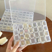Mini Clear Jewelry Storage Box with Lid for Earrings Beads Makeup Pills 28 Slots