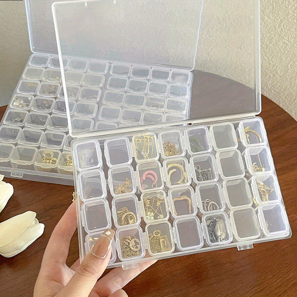 Mini Clear Jewelry Storage Box with Lid for Earrings Beads Makeup Pills 28 Slots