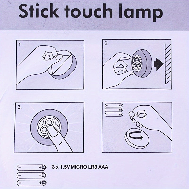 Touch Activated LED Tap Light with 3 LEDs for Closet Cabinet Car Trunk Bedside Battery Operated