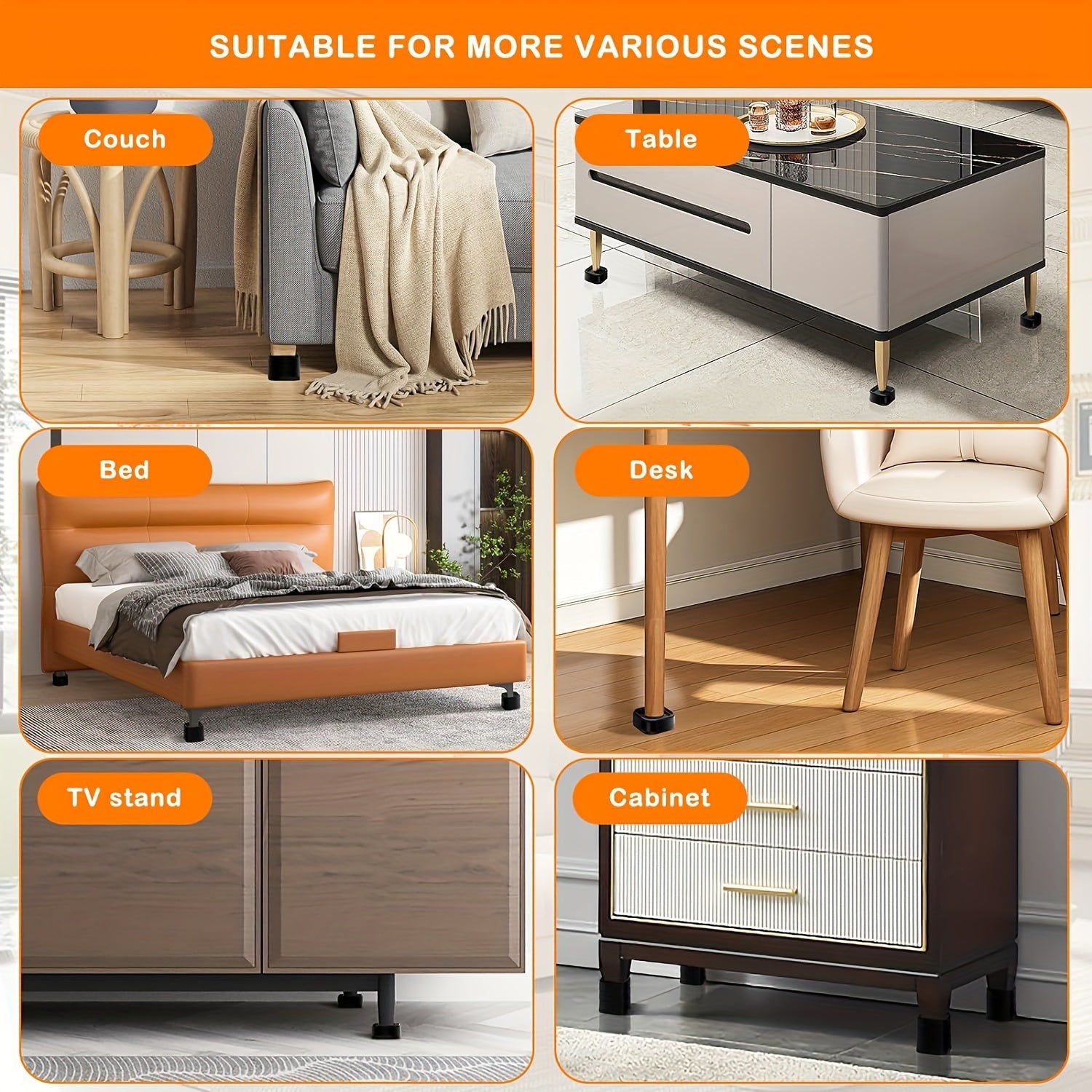 Black Adjustable Furniture Lifter Set for Tables Sofas Chairs Bed Frames 3.17cm High