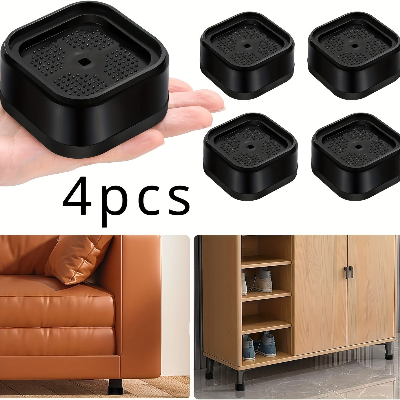 Black Adjustable Furniture Lifter Set for Tables Sofas Chairs Bed Frames 3.17cm High