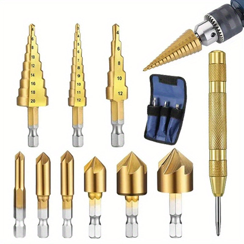 Stainless Steel Drill Bit Set with Tower Drill Center Punch Woodworking Counterbore and Plug Drills