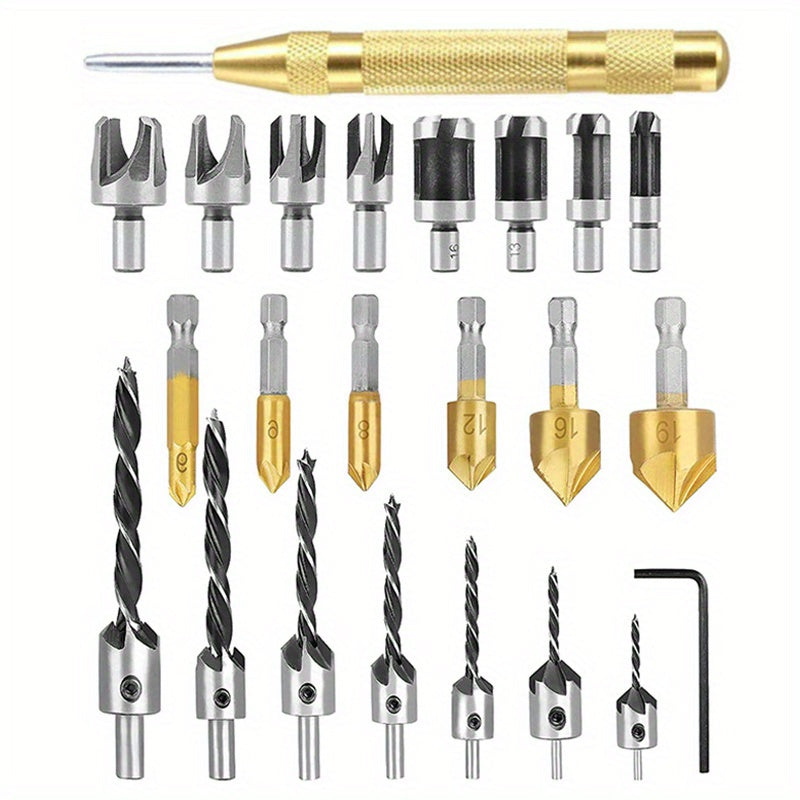 Stainless Steel Drill Bit Set with Tower Drill Center Punch Woodworking Counterbore and Plug Drills