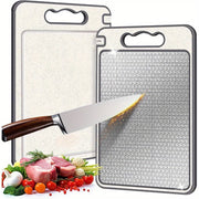 Stainless Steel Double-Sided Cutting Board with Juice Groove and Non-Slip Silicone