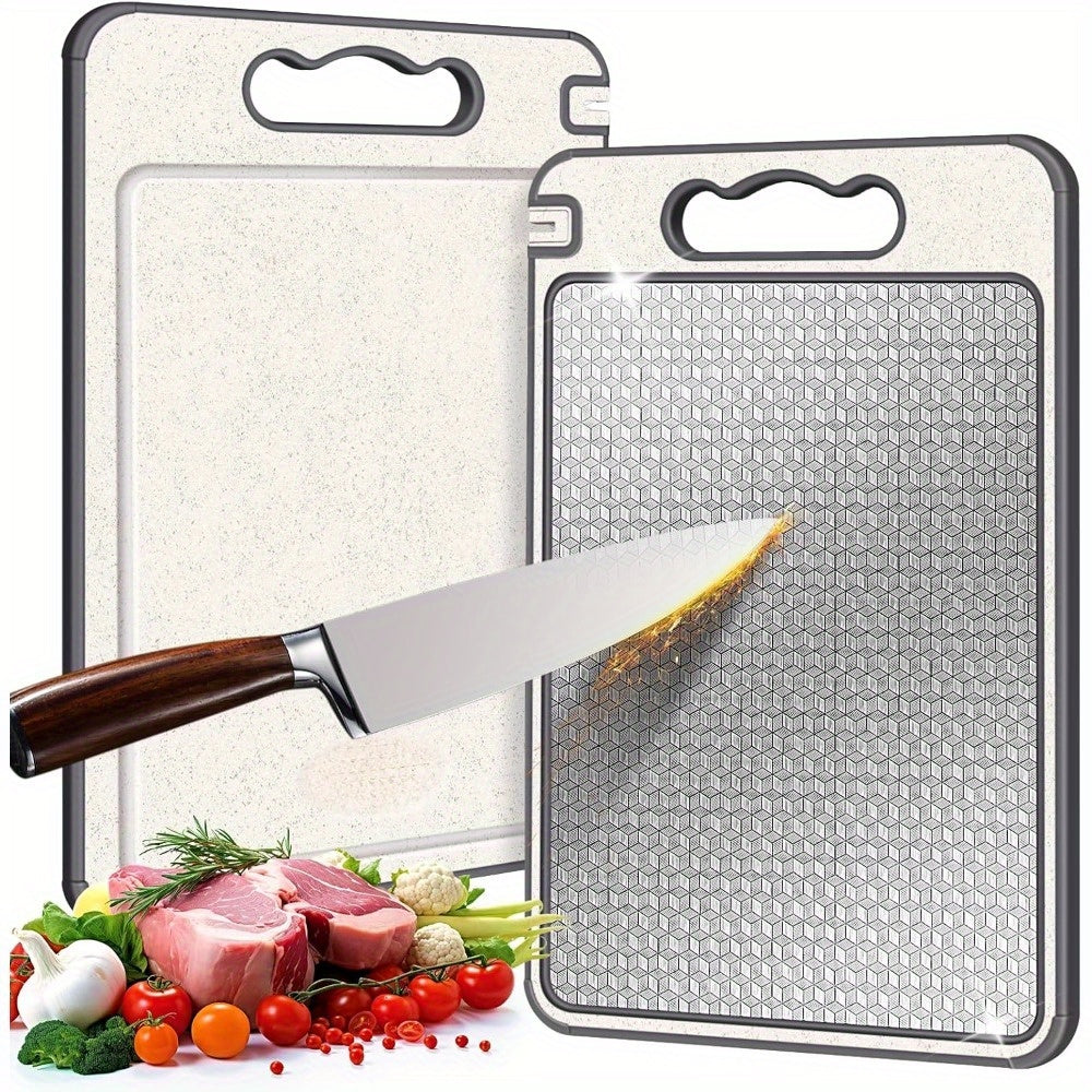 Stainless Steel Double-Sided Cutting Board with Juice Groove and Non-Slip Silicone