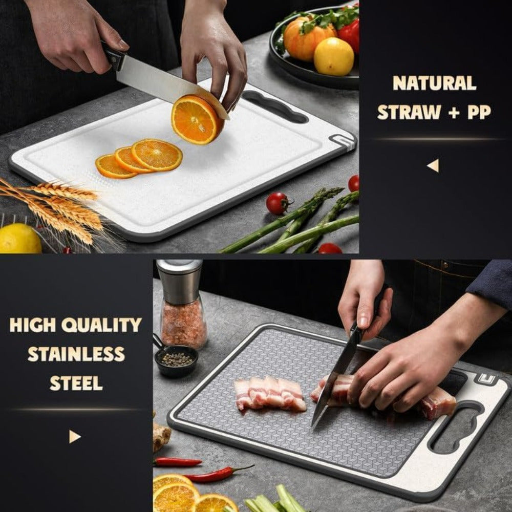 Stainless Steel Double-Sided Cutting Board with Juice Groove and Non-Slip Silicone