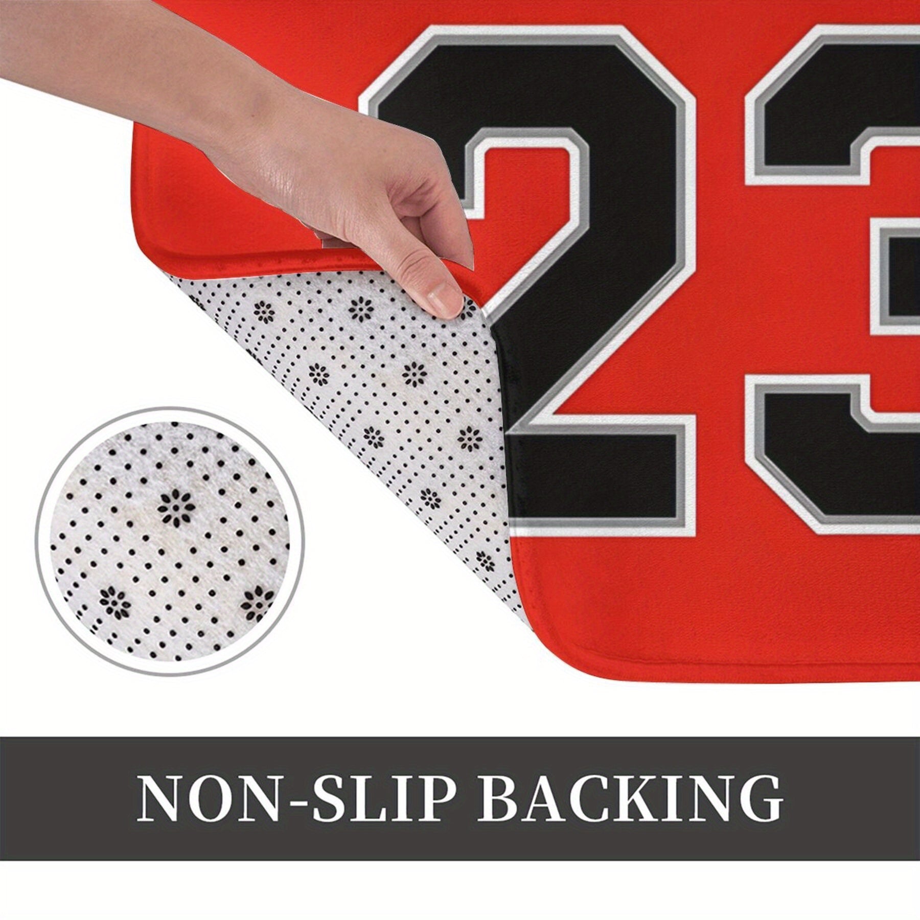 Red Basketball Doormat, Machine Washable Polyester, Bathroom Kitchen Balcony Decor