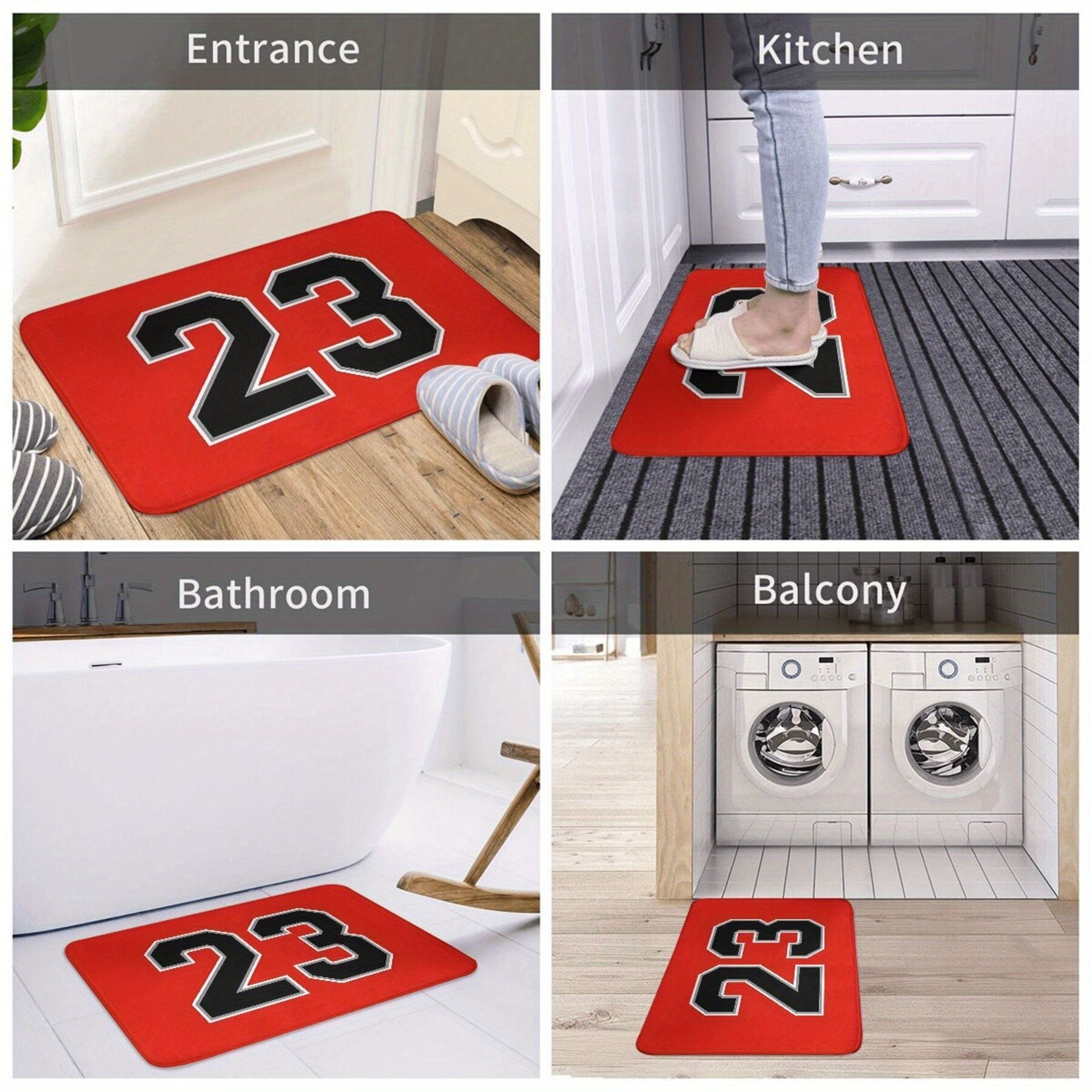 Red Basketball Doormat, Machine Washable Polyester, Bathroom Kitchen Balcony Decor