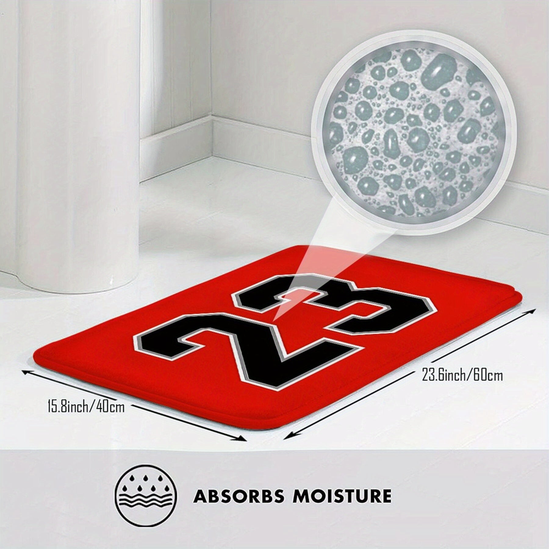 Red Basketball Doormat, Machine Washable Polyester, Bathroom Kitchen Balcony Decor