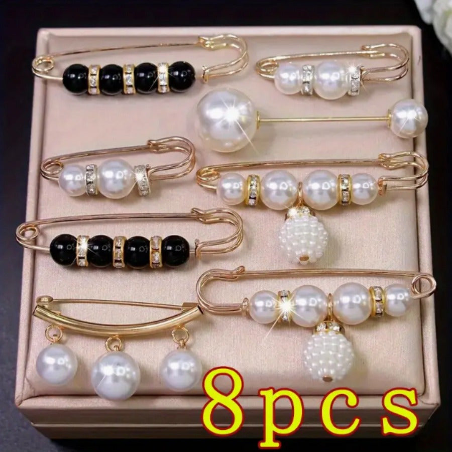Assorted Artificial Pearl and Rhinestone Brooch Pins Set - Floral and Irregular Designs for Dresses and Accessories