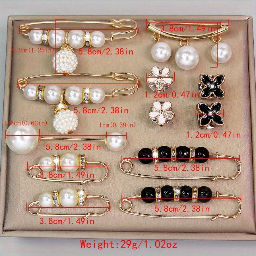 Assorted Artificial Pearl and Rhinestone Brooch Pins Set - Floral and Irregular Designs for Dresses and Accessories