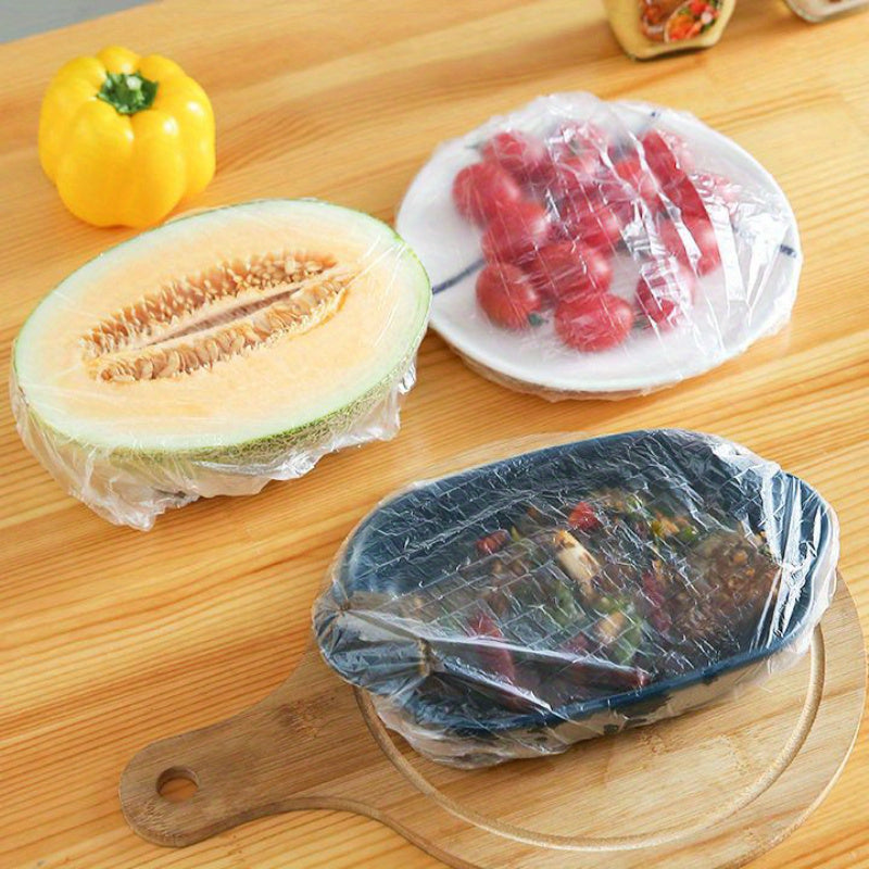 100 BPA-Free Plastic Food Covers Set in Multiple Sizes for Sealing Fruit and Leftovers