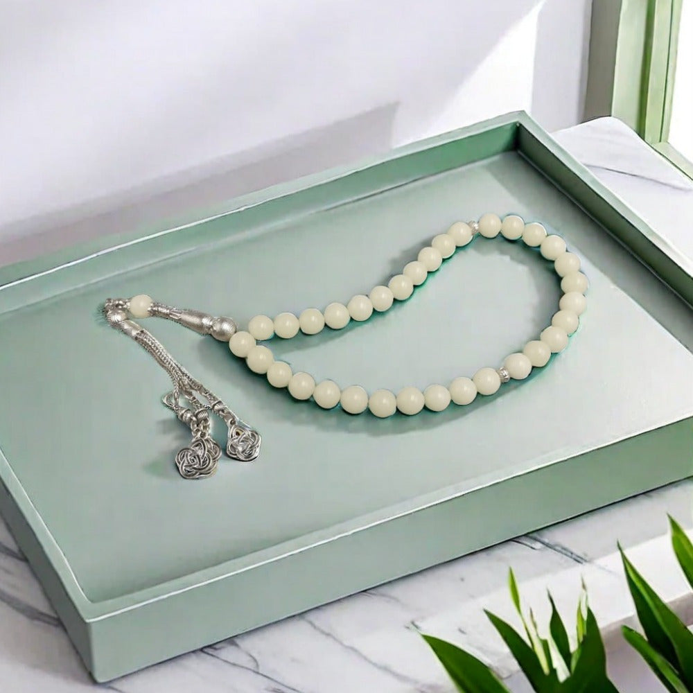 Glow in the Dark Prayer Beads 33 Natural Stone Tasbih Y-Necklace for Ramadan and Spiritual Wear