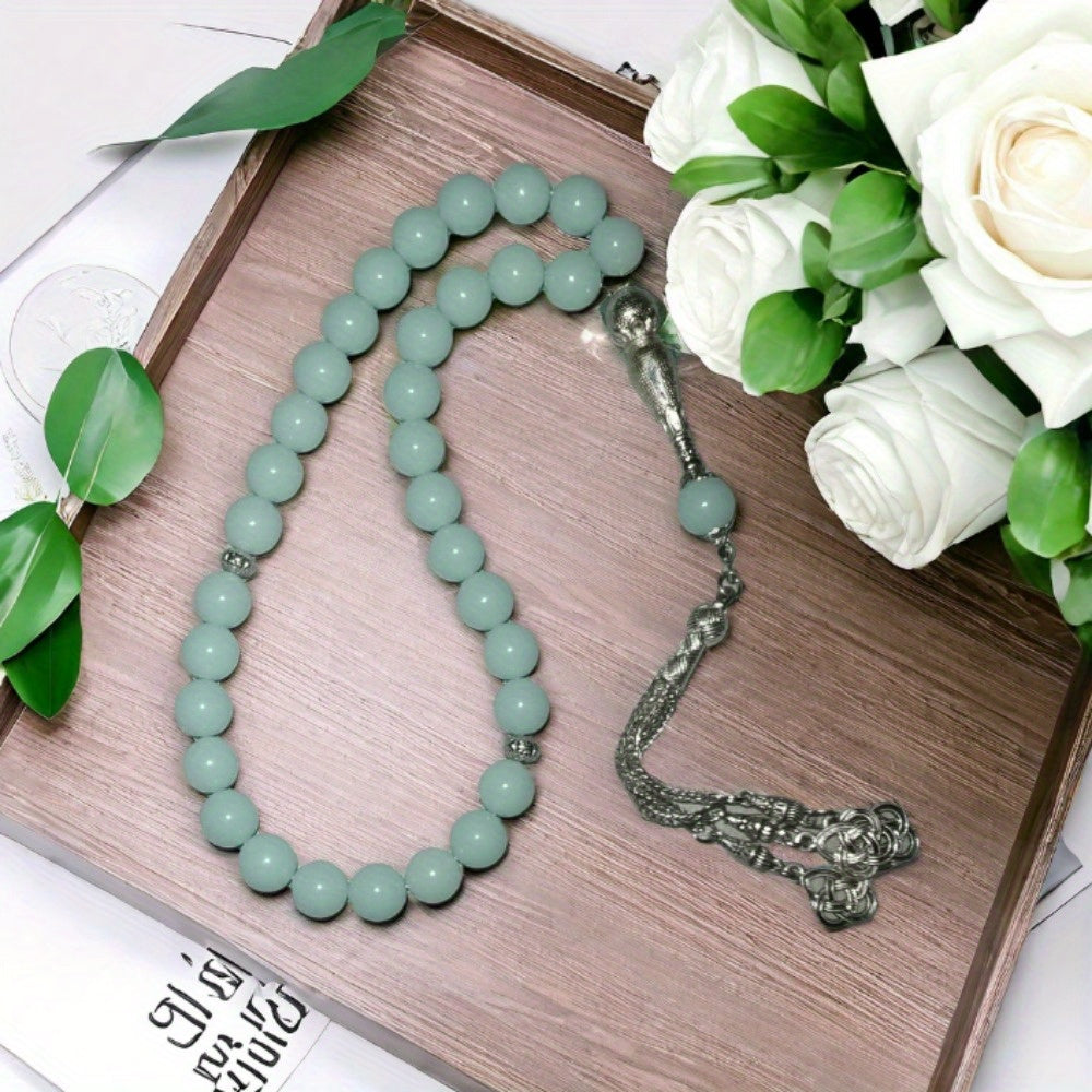 Glow in the Dark Prayer Beads 33 Natural Stone Tasbih Y-Necklace for Ramadan and Spiritual Wear