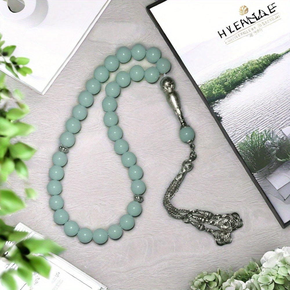 Glow in the Dark Prayer Beads 33 Natural Stone Tasbih Y-Necklace for Ramadan and Spiritual Wear