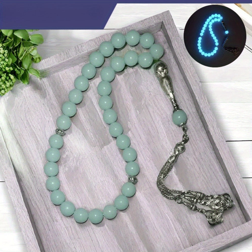 Glow in the Dark Prayer Beads 33 Natural Stone Tasbih Y-Necklace for Ramadan and Spiritual Wear