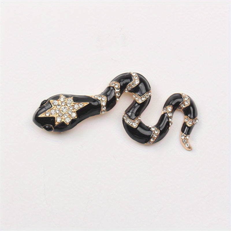 Snake Brooch with Rhinestones, Animal Lapel Pin, Elegant Jewelry for Men and Women