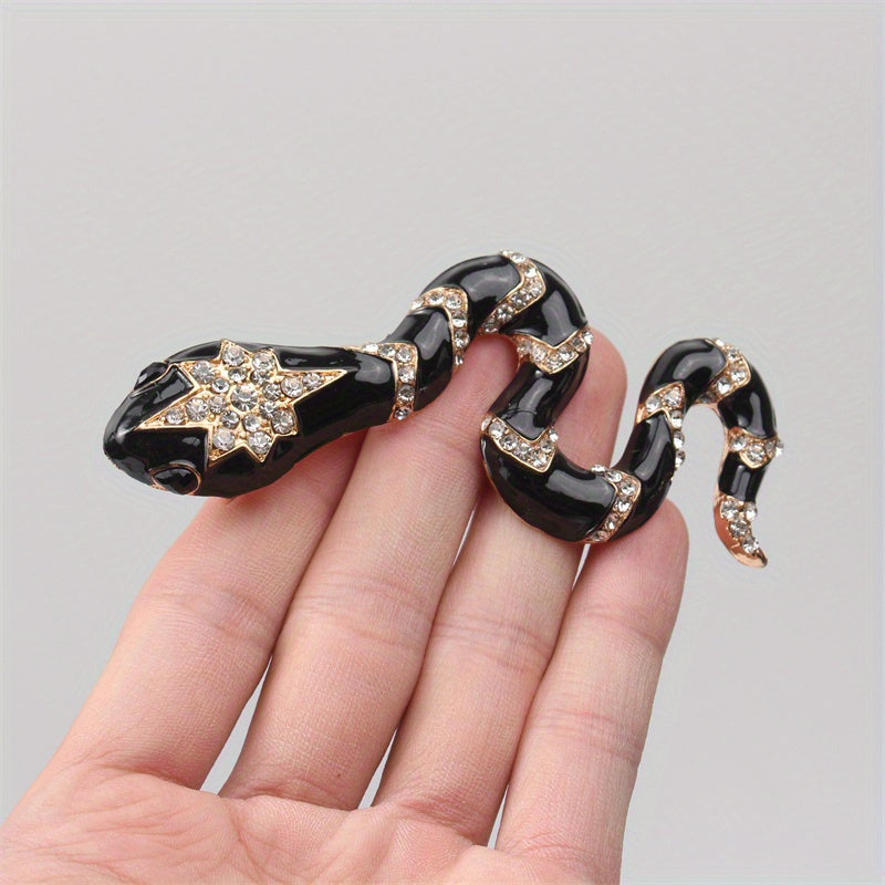 Snake Brooch with Rhinestones, Animal Lapel Pin, Elegant Jewelry for Men and Women