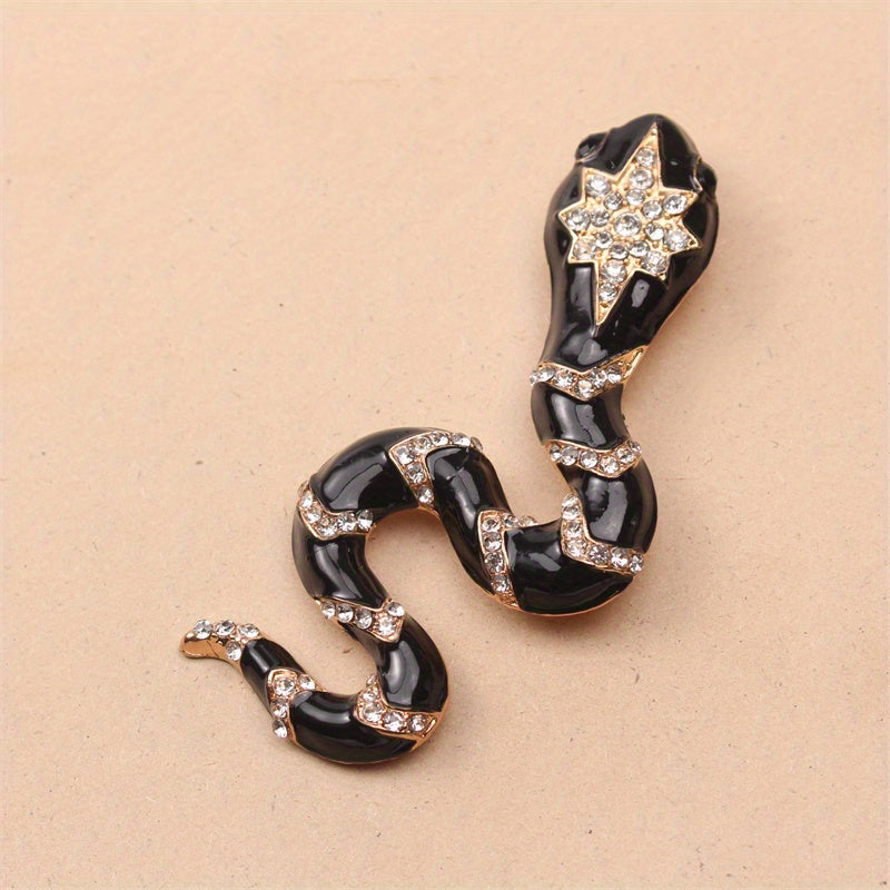 Snake Brooch with Rhinestones, Animal Lapel Pin, Elegant Jewelry for Men and Women