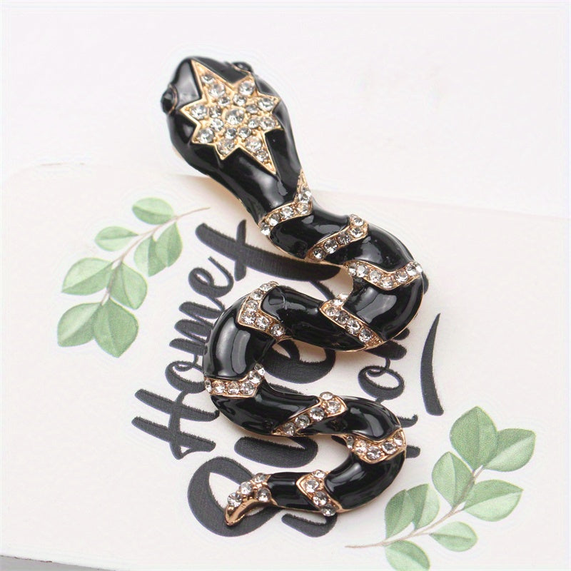 Snake Brooch with Rhinestones, Animal Lapel Pin, Elegant Jewelry for Men and Women