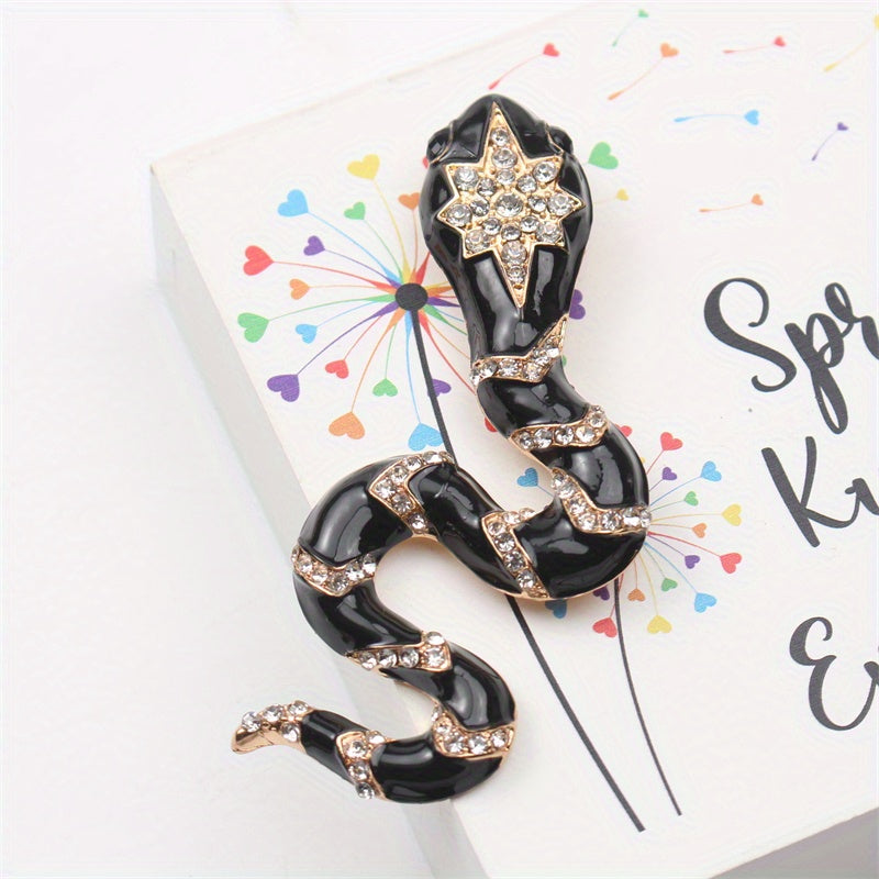 Snake Brooch with Rhinestones, Animal Lapel Pin, Elegant Jewelry for Men and Women