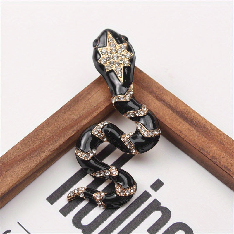 Snake Brooch with Rhinestones, Animal Lapel Pin, Elegant Jewelry for Men and Women
