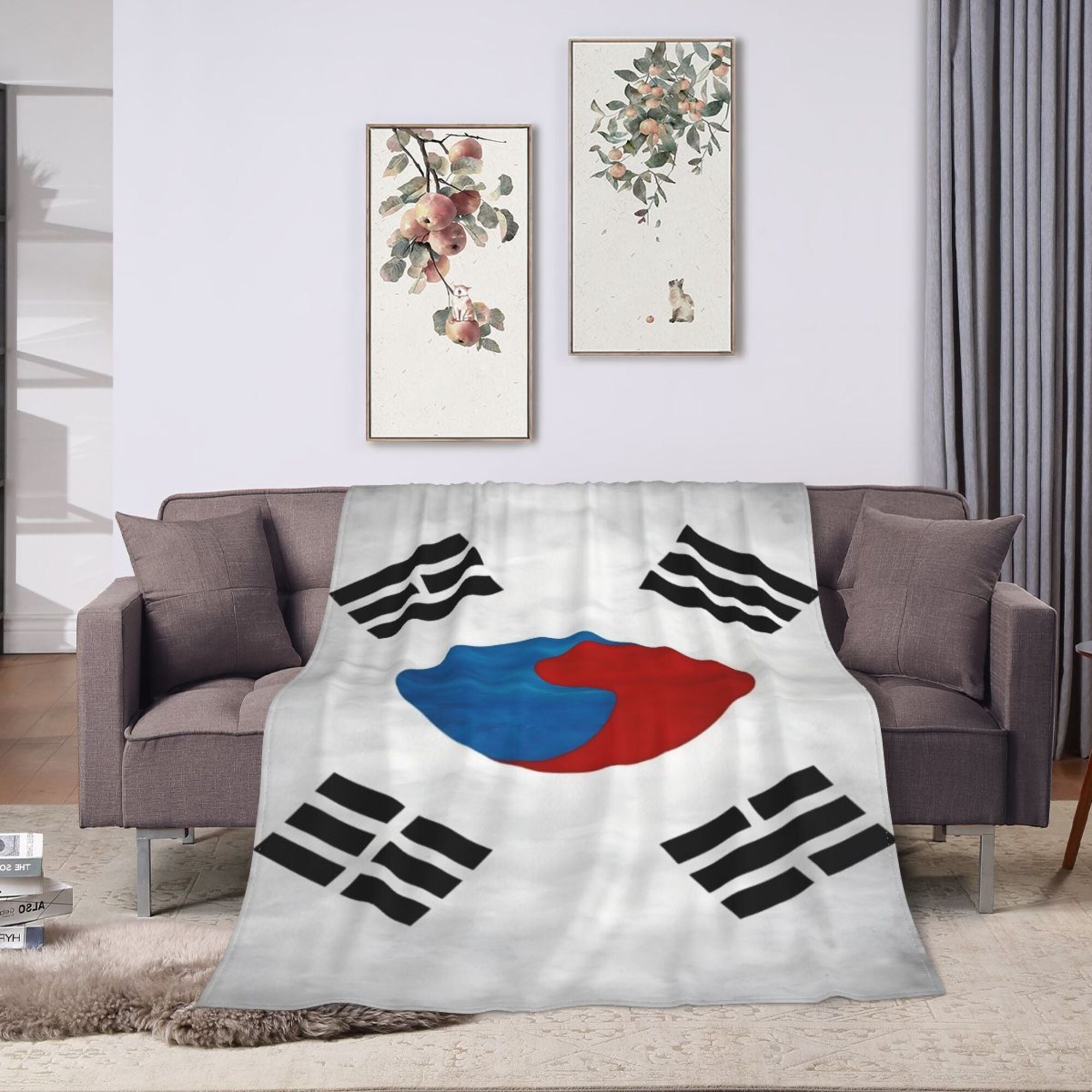 Lightweight Flannel Fleece Throw Blanket South Korea Flag Digital Print Soft for Sofa Bed Camping